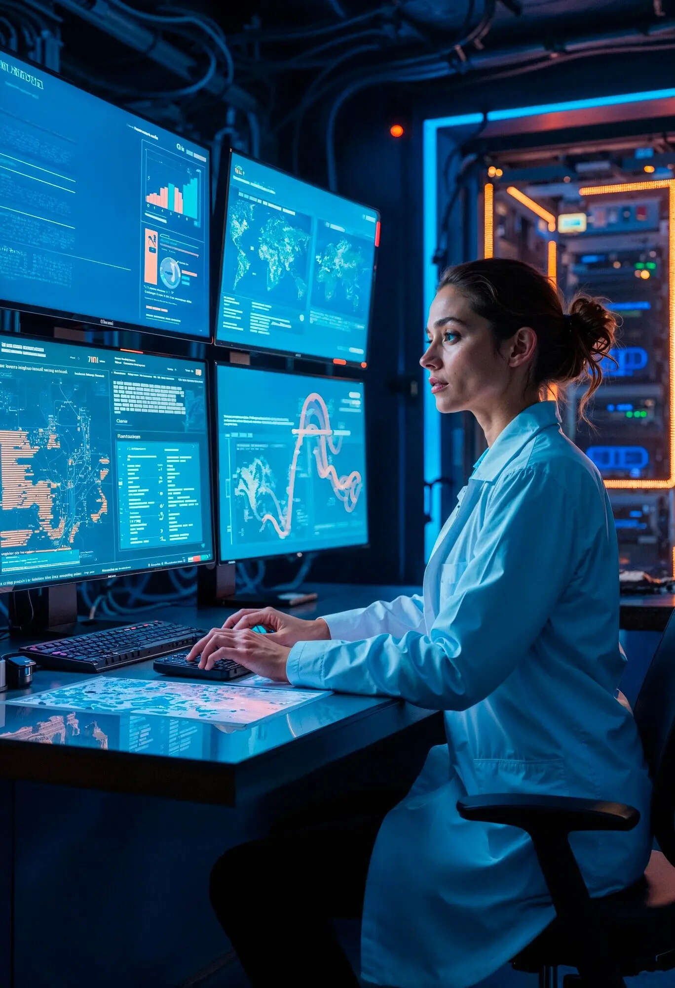 Учёный работает за компьютером